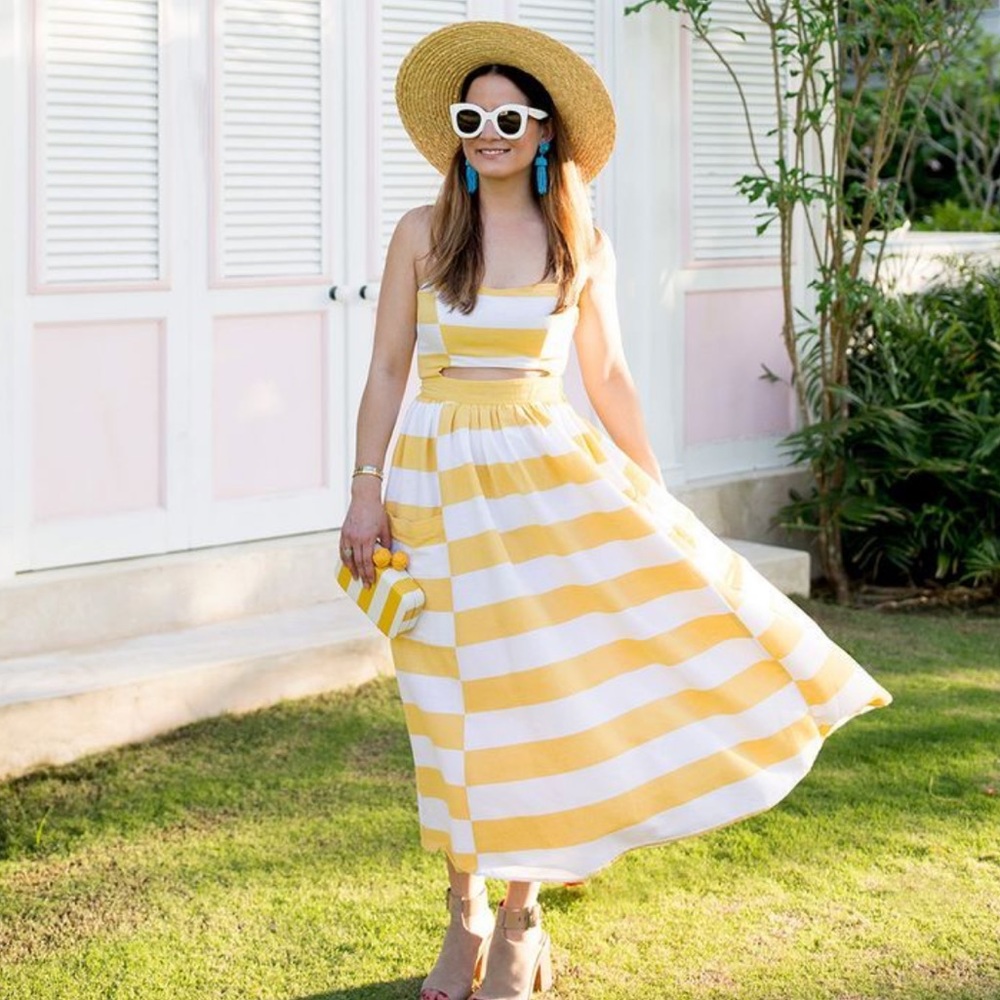 Mara Hoffman Cutout Striped Midi Dress Yellow Sz 4 - Picture 2 of 6